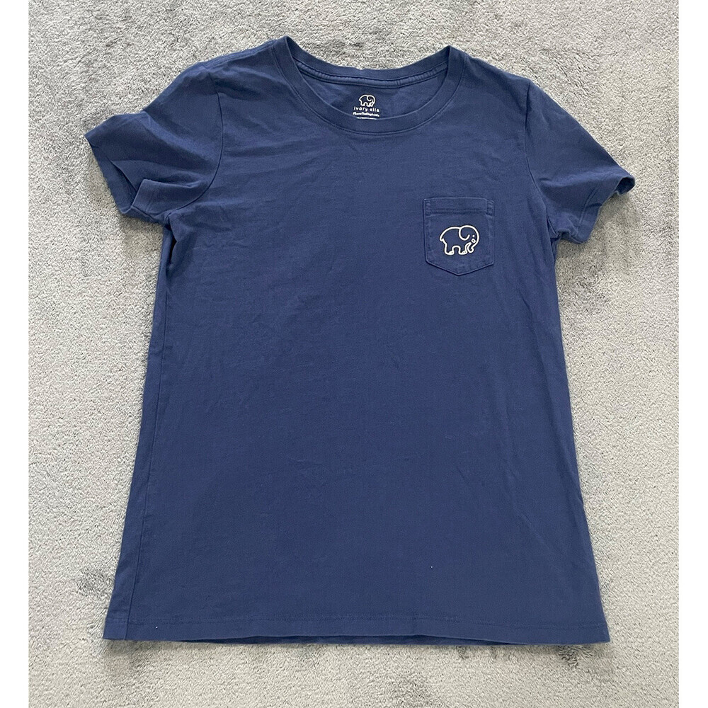 Ivory Ella Women’s Size Small Blue Short Sleeve T-Shirt With Wave Elephant